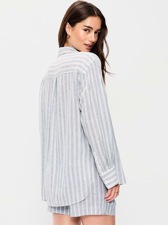 Linen-Blend Loose Button-Down Shirt