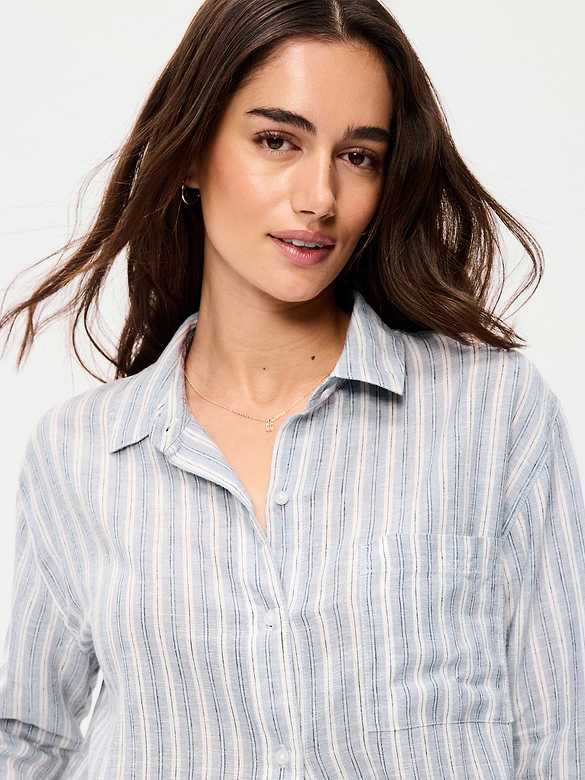 Linen-Blend Loose Button-Down Shirt