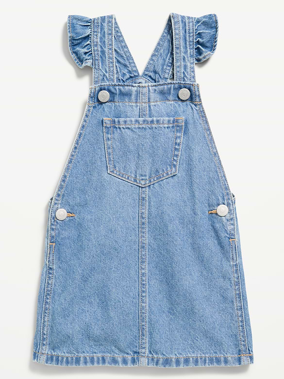Ruffle-Trim Jean Skirtall Dress for Toddler Girls