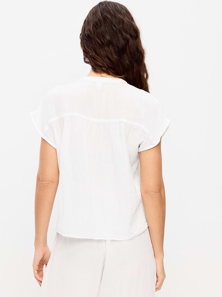 Image number 2 showing, Short-Sleeve Crinkle Gauze Popover Top