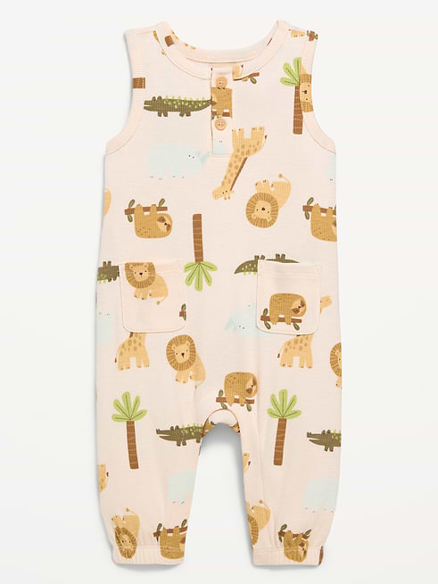 Printed Printed Sleeveless Henley One-Piece Romper for Baby on clearance at Old Navy — 40% off