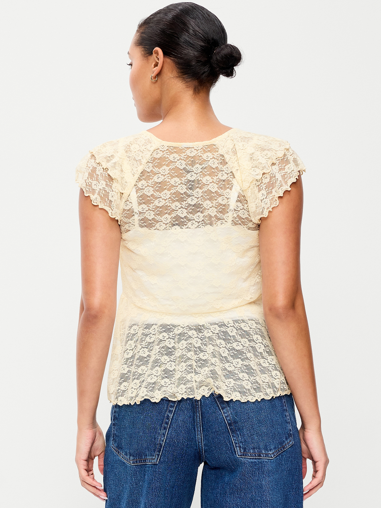 Short-Sleeve Open-Front Lace Ruffle Top | Old Navy