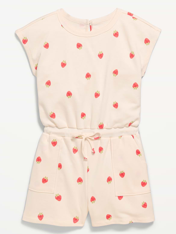 Short-Sleeve French Terry Utility Romper for Girls