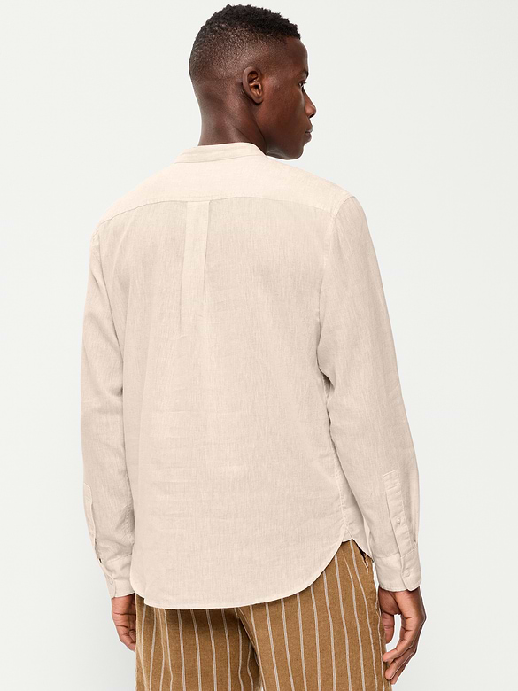 Classic Fit Banded Collar Linen-Blend Shirt