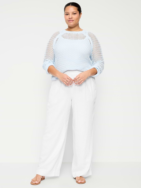 High-Waisted Linen-Blend Wide-Leg Pants