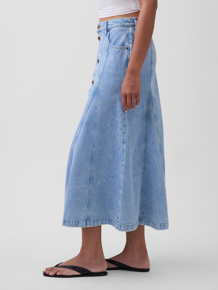 Image number 3 showing, Denim Seamed Button-Front Maxi Skirt
