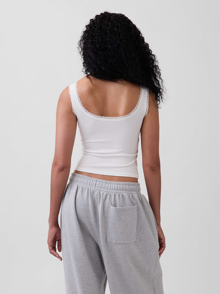 Image number 3 showing, Mini Rib Lace Henley PJ Tank Top