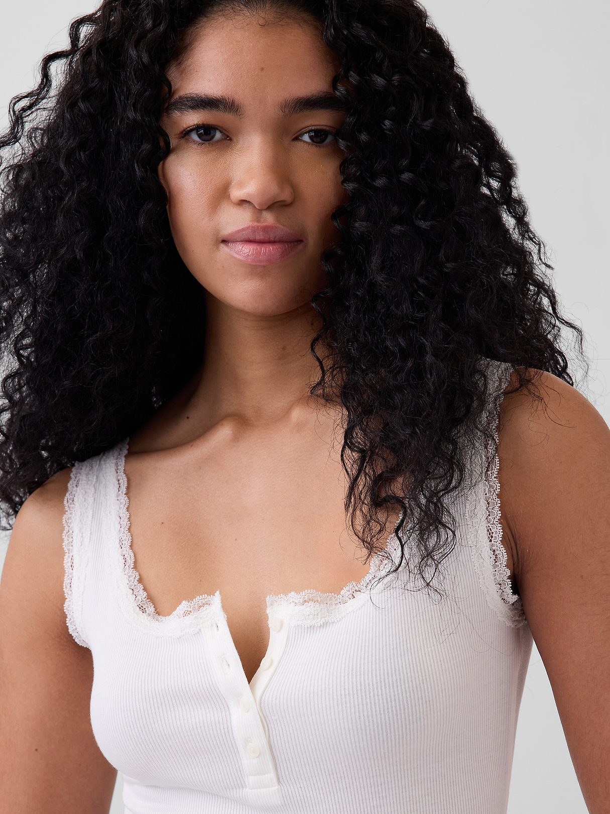 MiniRib Lace Henley PJ Tank Top | Gap