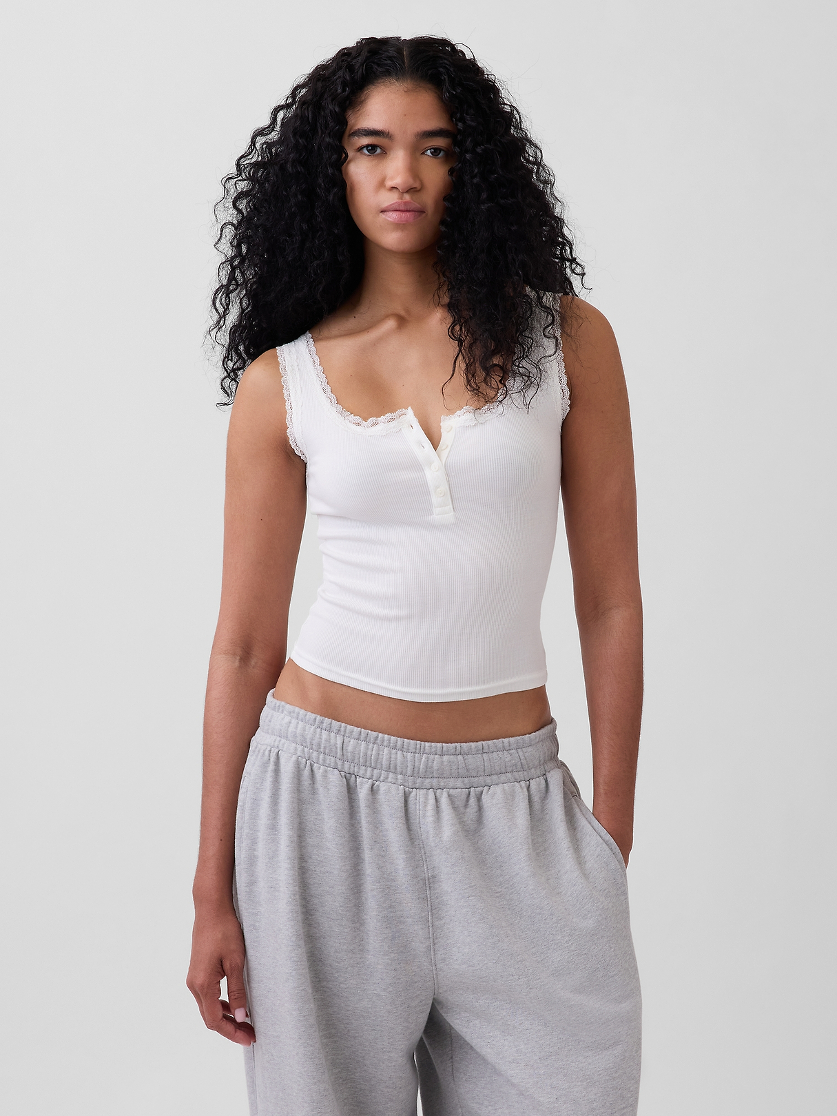 Mini Rib Lace Henley PJ Tank Top | Gap