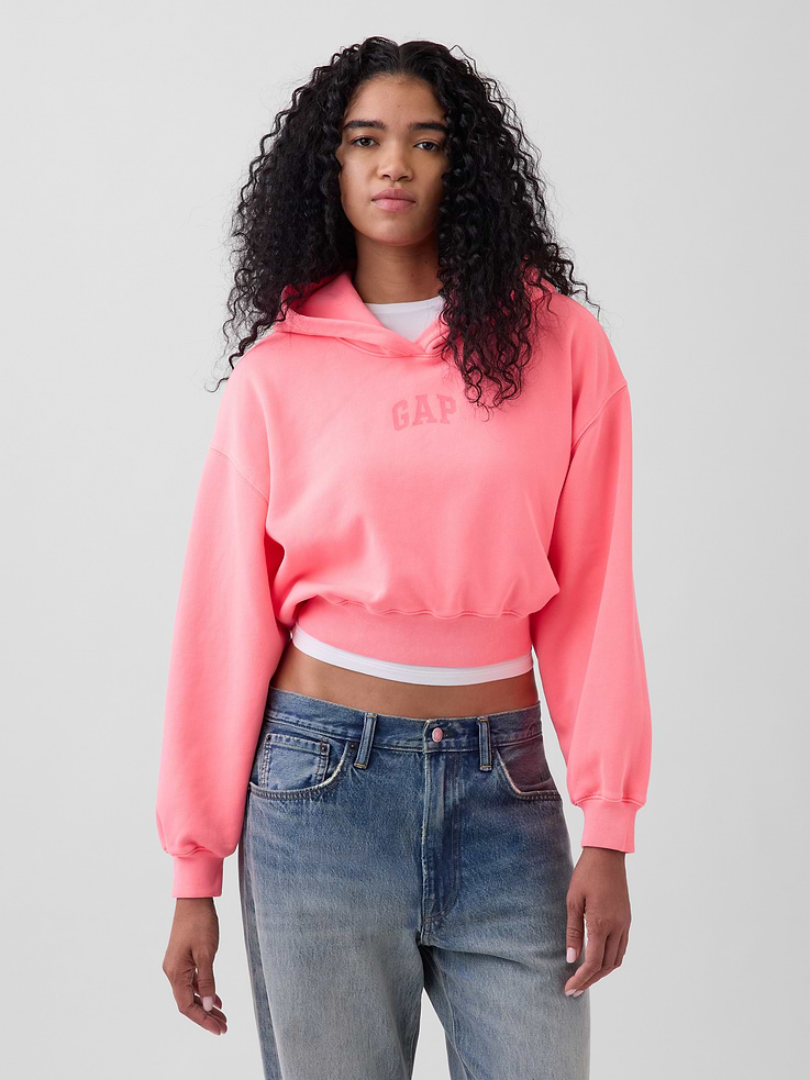 Image number 1 showing, VintageSoft Oversized Crop Logo Hoodie