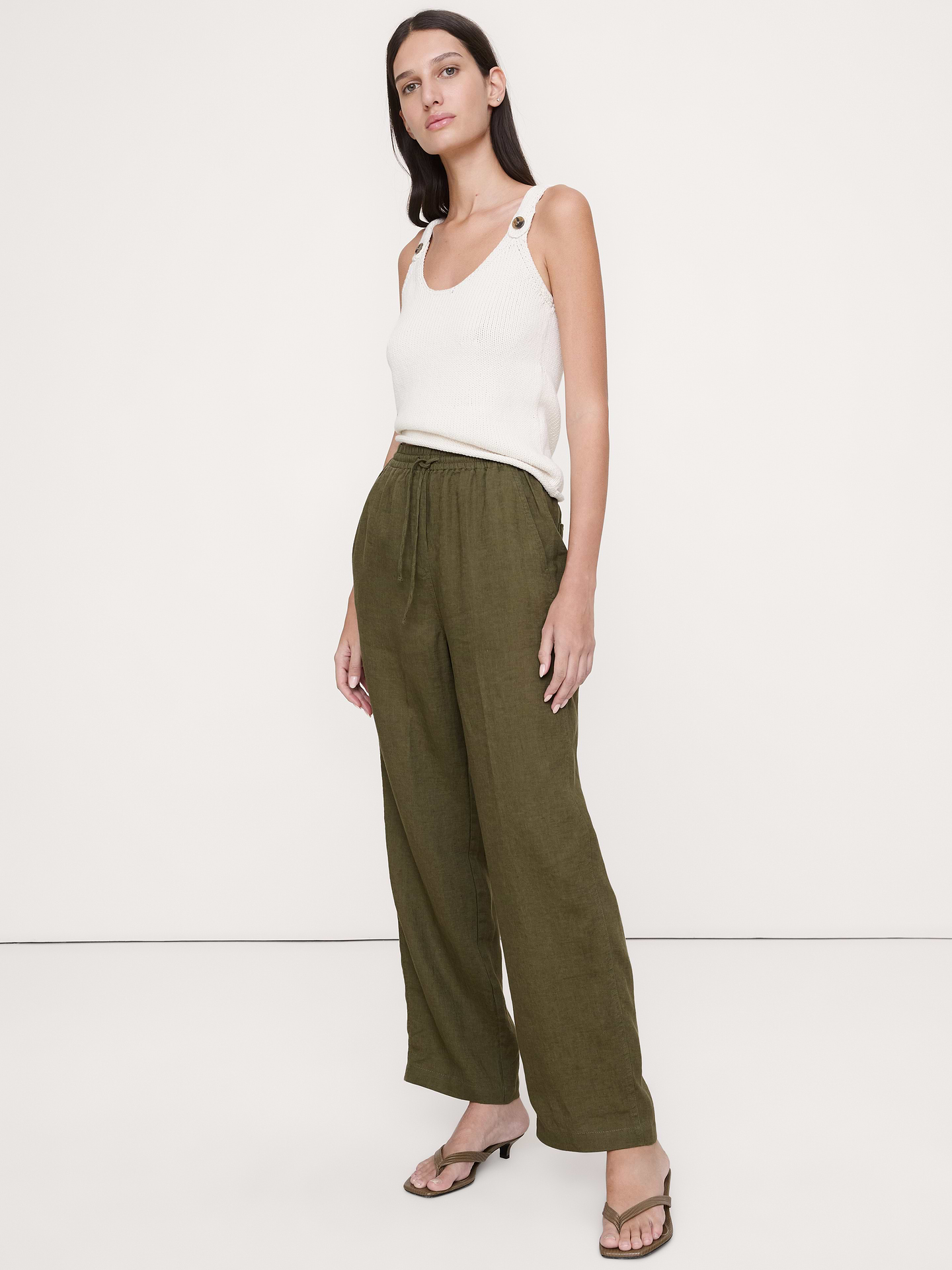 Image number 1 showing, The Getaway Straight-Leg Pull-On Pant in Linen