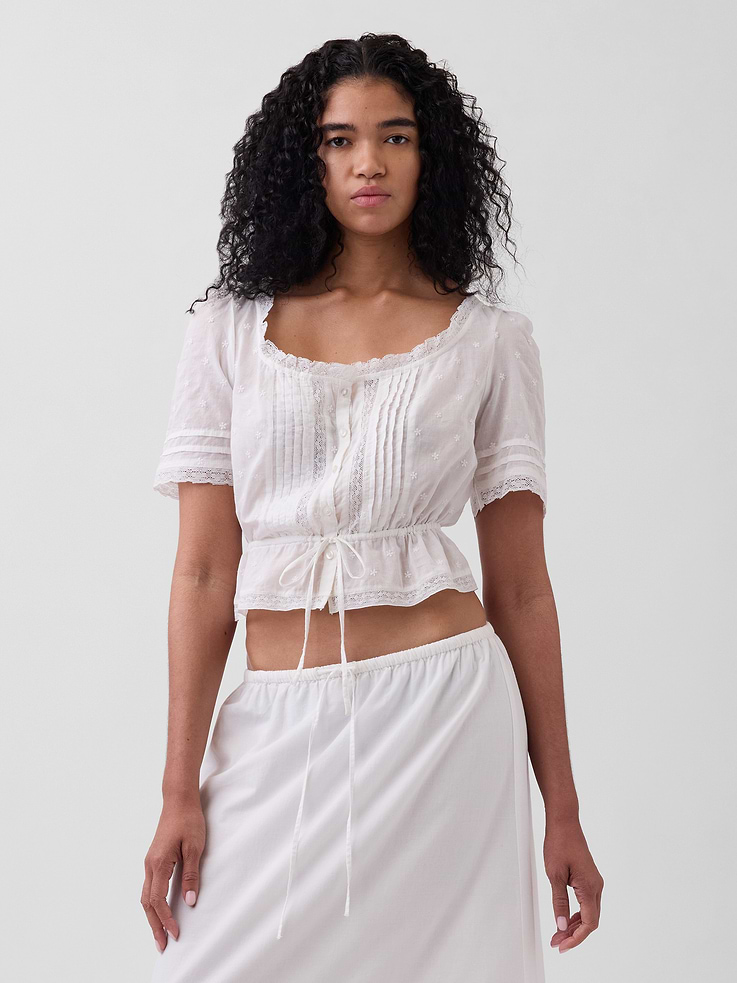 Image number 1 showing, Lace-Trim Peplum Top