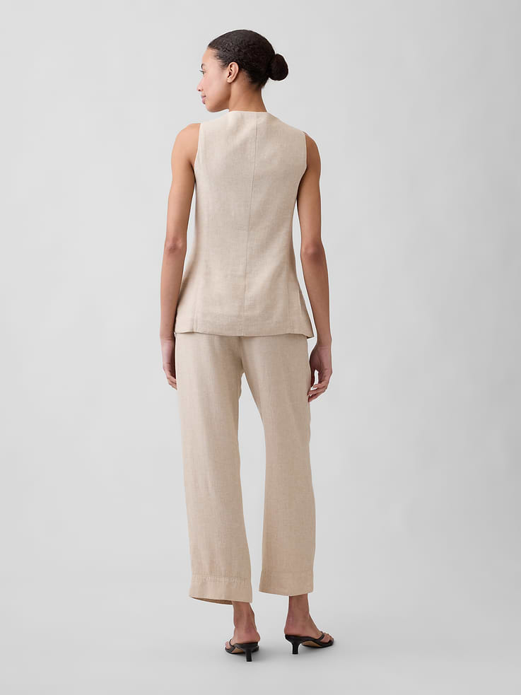 Image number 2 showing, High Rise Linen-Blend Straight Crop Pants