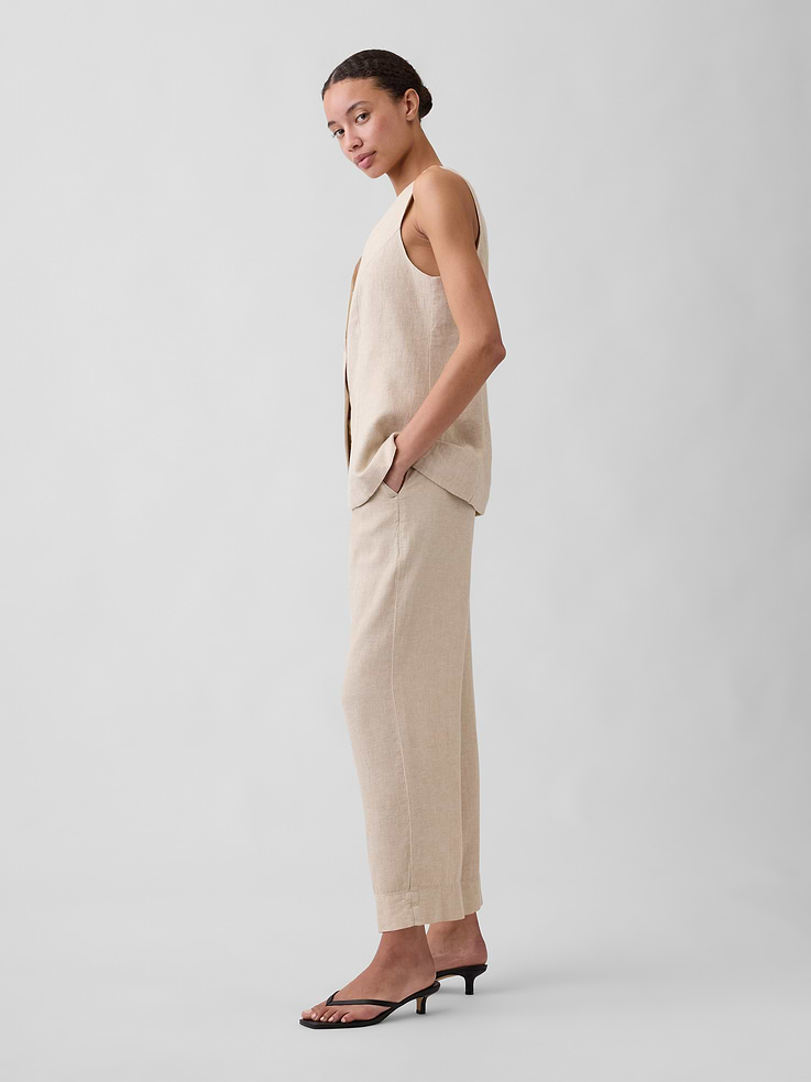 Image number 3 showing, High Rise Linen-Blend Straight Crop Pants