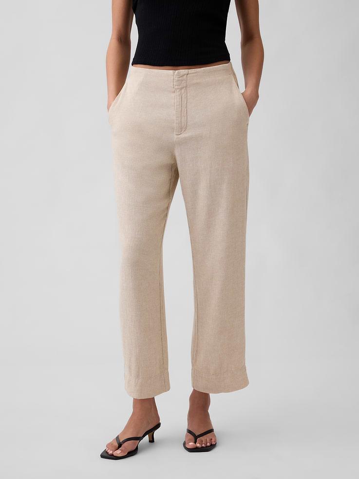 Image number 4 showing, High Rise Linen-Blend Straight Crop Pants