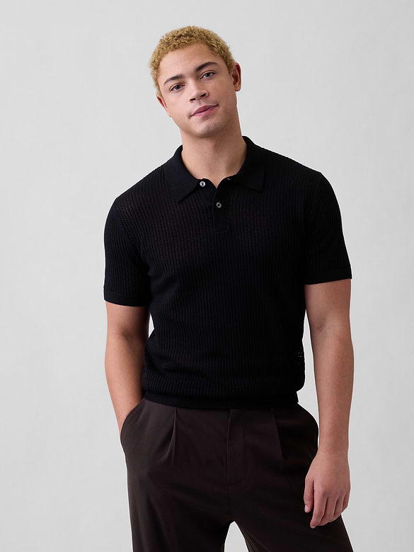 Crochet Sweater Polo Shirt