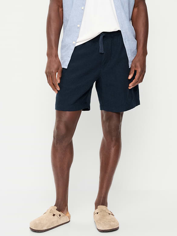 Short de jogging en mélange de lin, entrejambe de 18 cm
