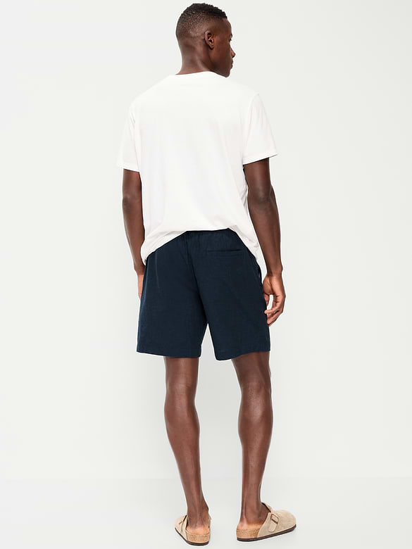 Short de jogging en mélange de lin, entrejambe de 18 cm