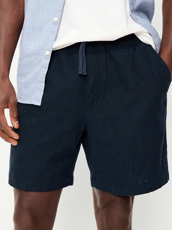Short de jogging en mélange de lin, entrejambe de 18 cm