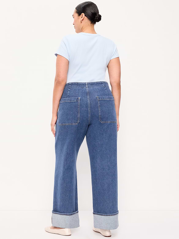 Jean à jambe large à revers et à taille très haute