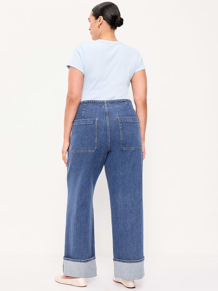 Image number 9 showing, Extra High-Waisted Cuffed Wide-Leg Jeans
