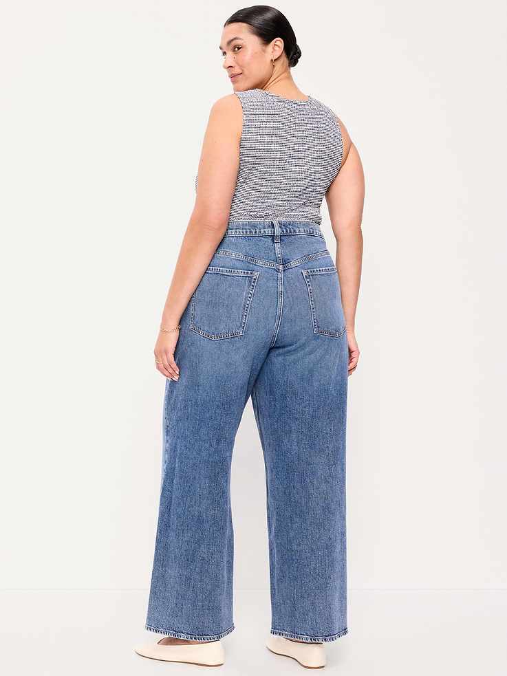 Image number 9 showing, High-Waisted Baggy Wide-Leg Stretch Jeans