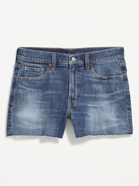 Short OG profilé en denim à taille haute à ourlet coupé, entrejambe de 4 cm