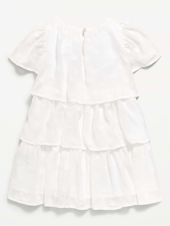 Short-Sleeve Textured Tiered Swing Dress for Toddler Girls