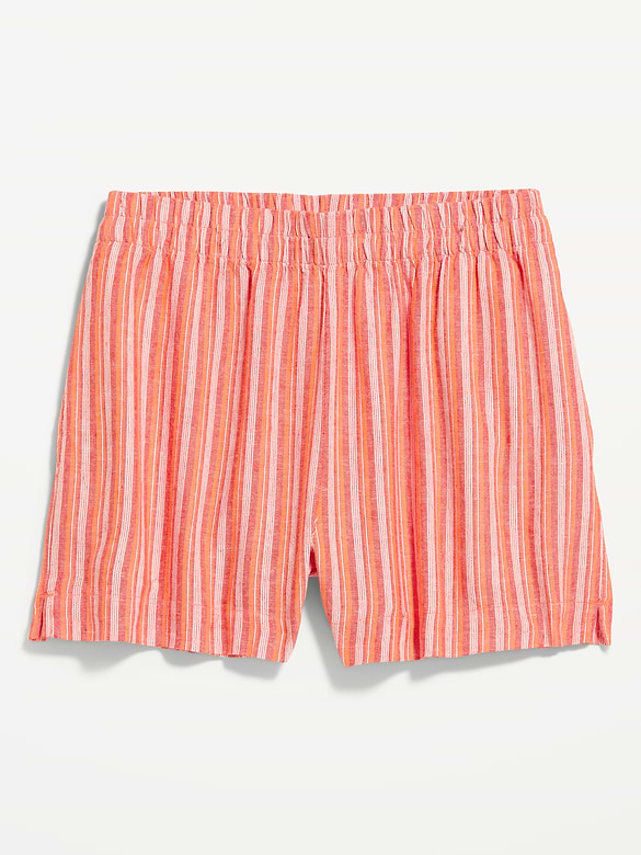 Short en mélange de lin à taille haute, entrejambe de 9 cm