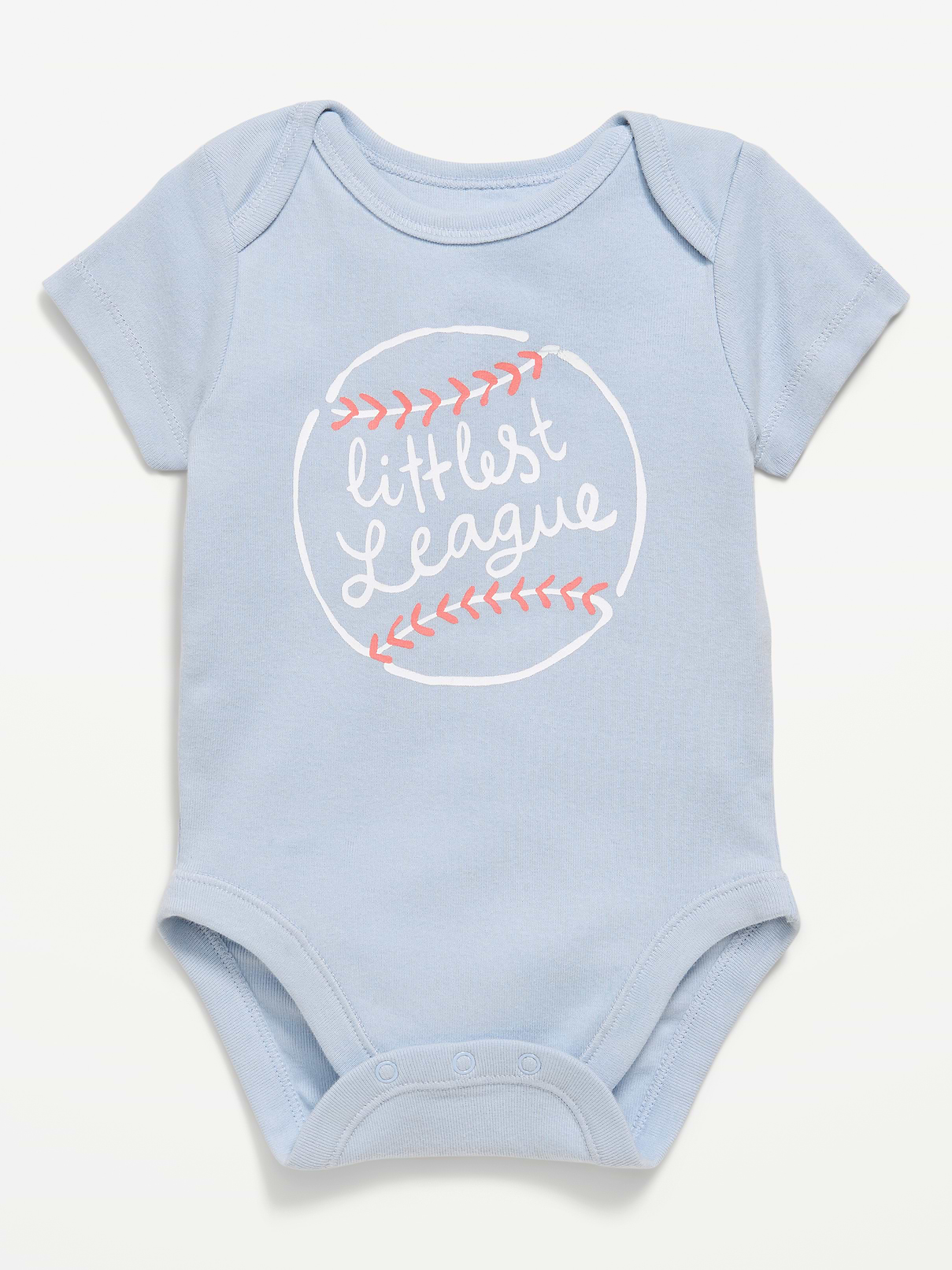 Image 1 of 1, envelope neckline, short sleeves, logo-graphic at front, snaps at inseam, Product #883203