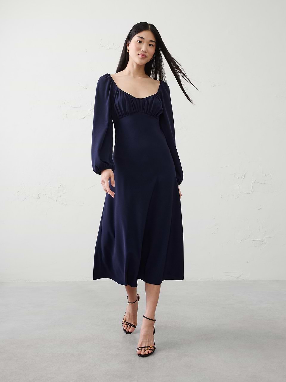 Shirred Bodice Midi Dress