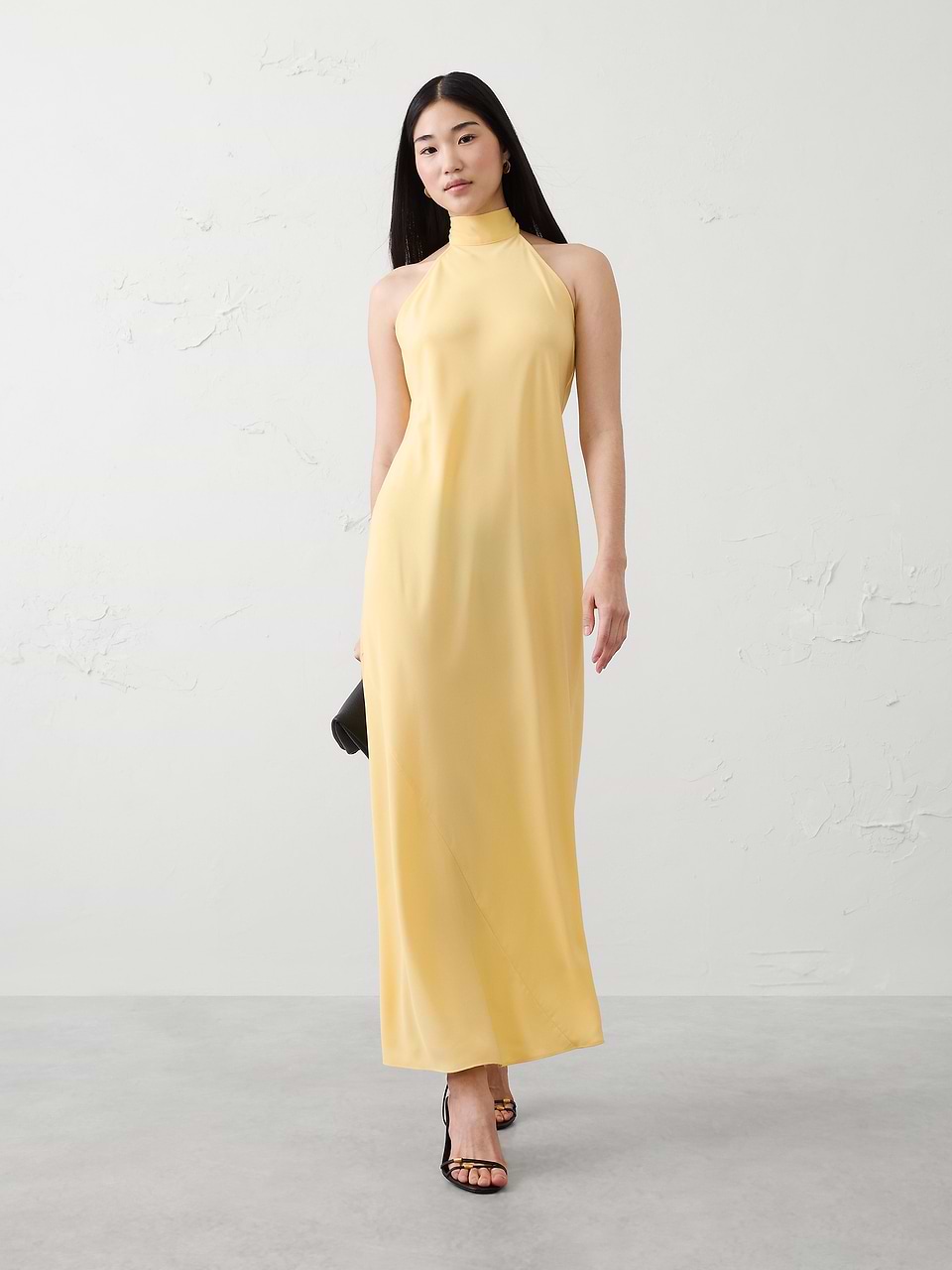 banana republic yellow halter dress Open-Back Maxi Floral