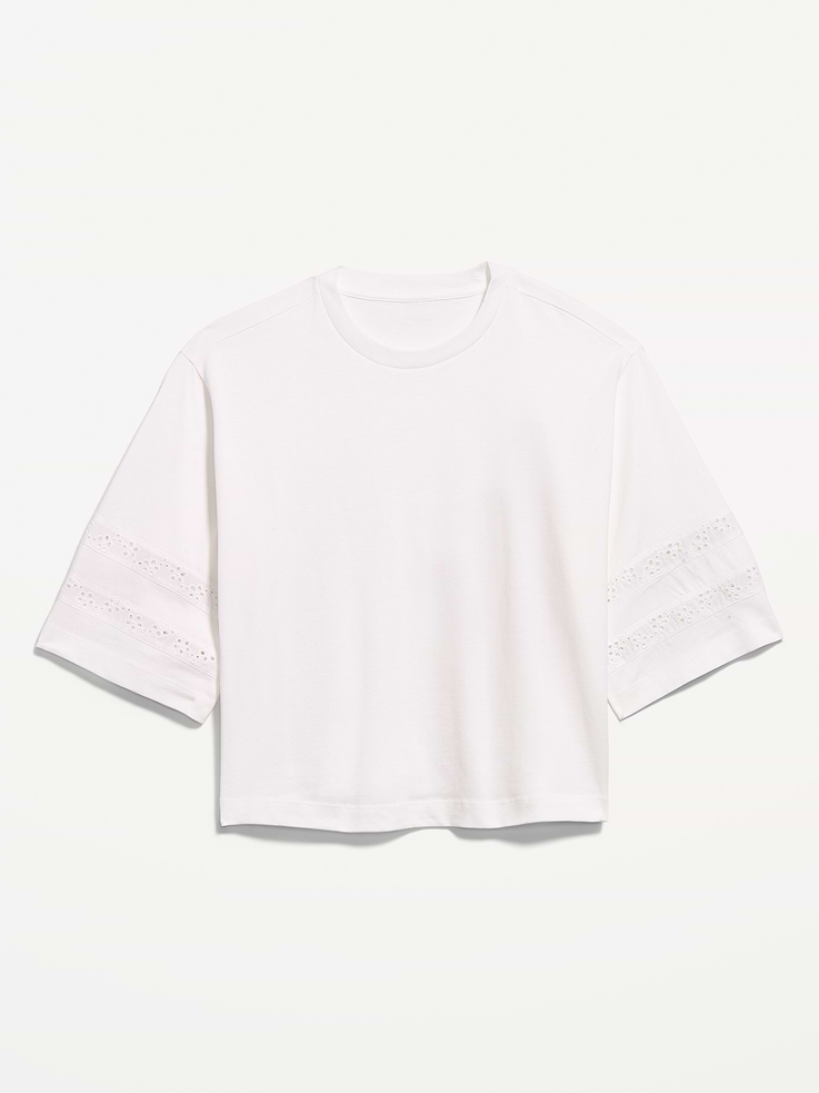 Image number 5 showing, Vintage Crew-Neck Cropped Lace-Trim T-Shirt