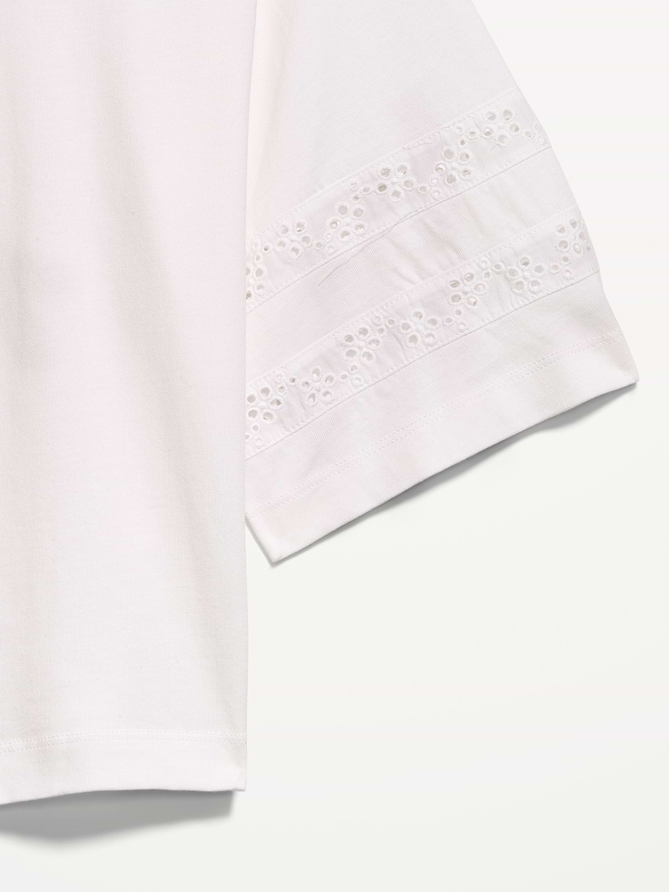 Image number 4 showing, Vintage Crew-Neck Cropped Lace-Trim T-Shirt