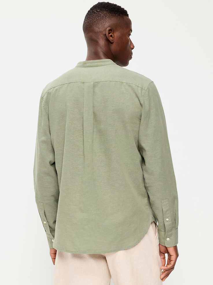 Image number 2 showing, Classic Fit Banded Collar Linen-Blend Shirt