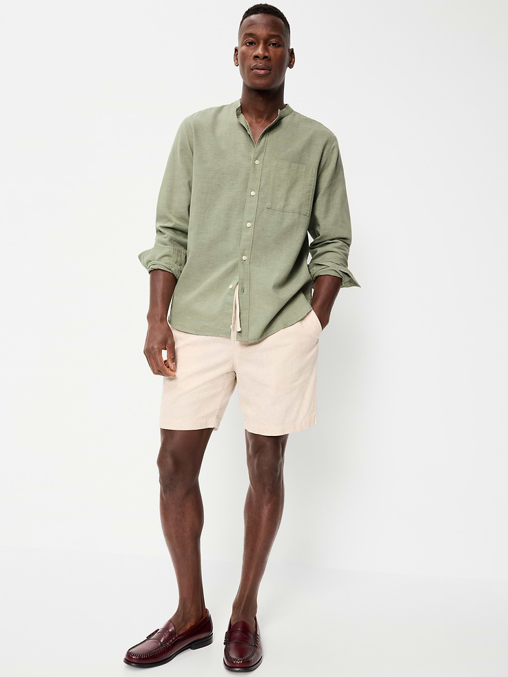 Image number 3 showing, Classic Fit Banded Collar Linen-Blend Shirt