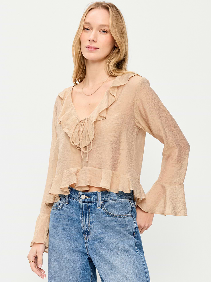 Image number 1 showing, Bell-Sleeve Ruffle Top