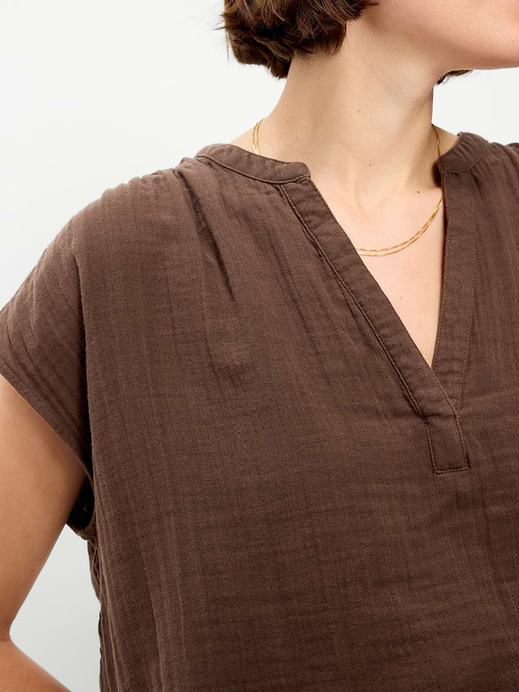 Short-Sleeve Crinkle Gauze Popover Top