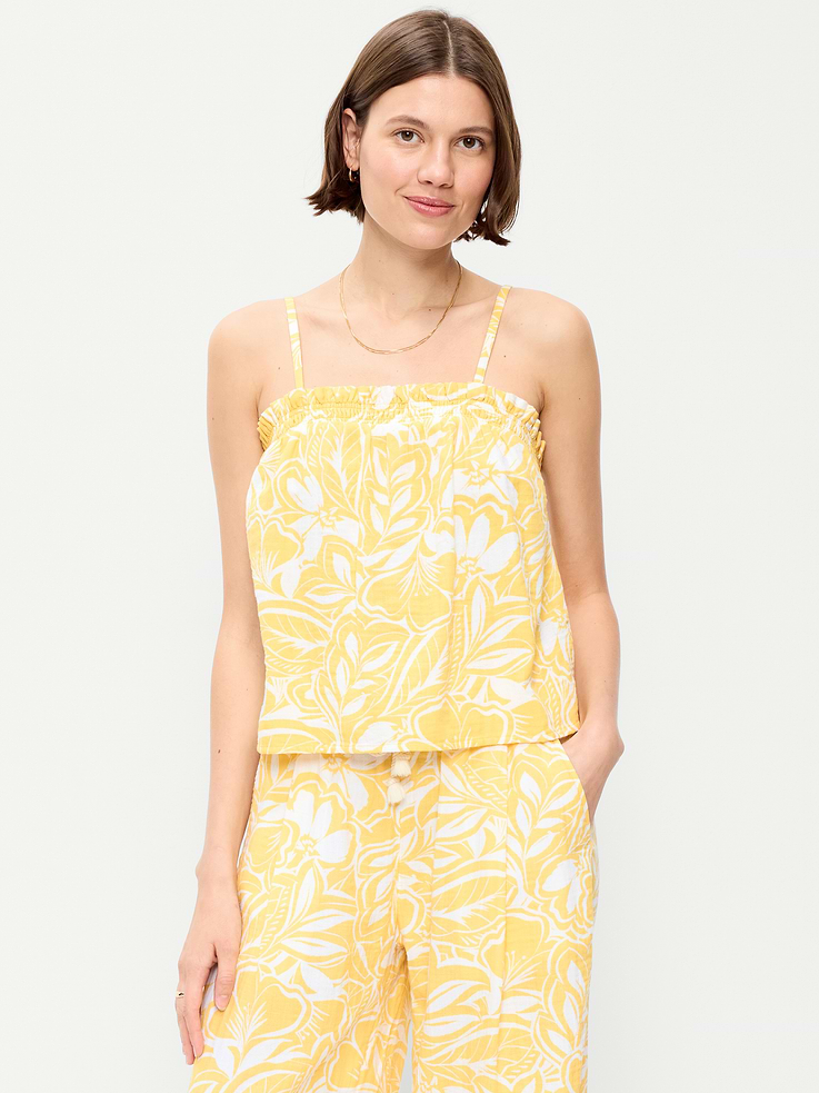 Image 1 of 7, smocked top, adjustable spaghetti straps, V-back with tie detail, open back, Product #886170