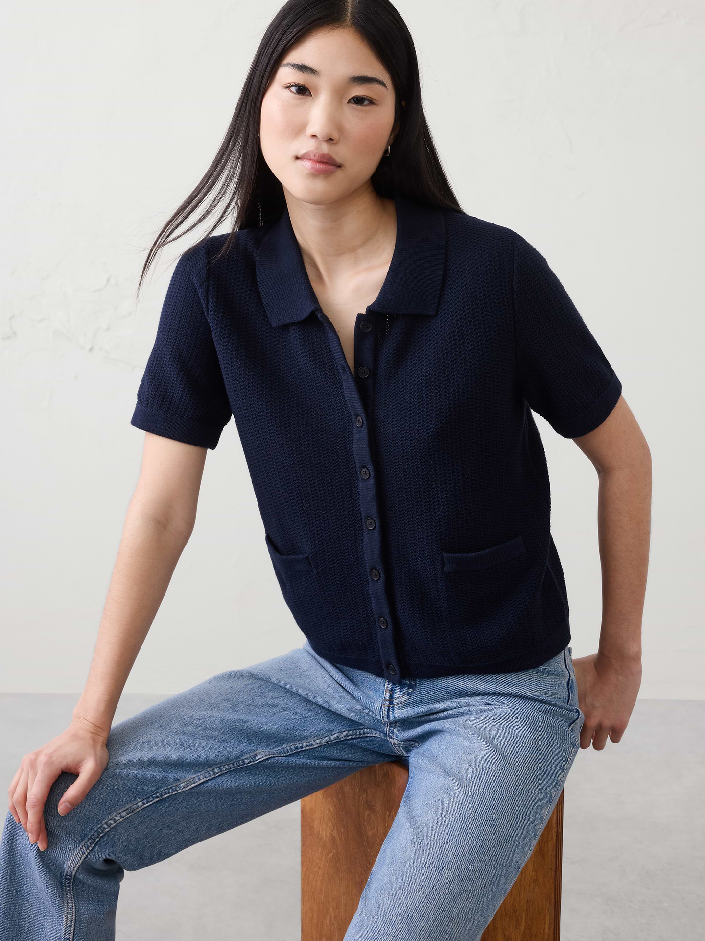 Image number 1 showing, Textured Button-Down Sweater Polo