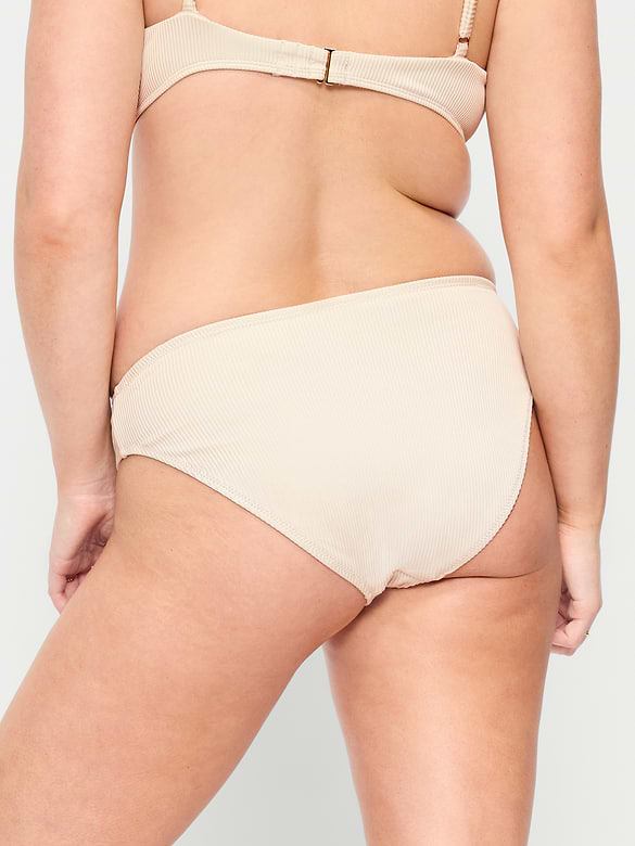 Ribbed Mid-Rise Bikini Swim Bottoms