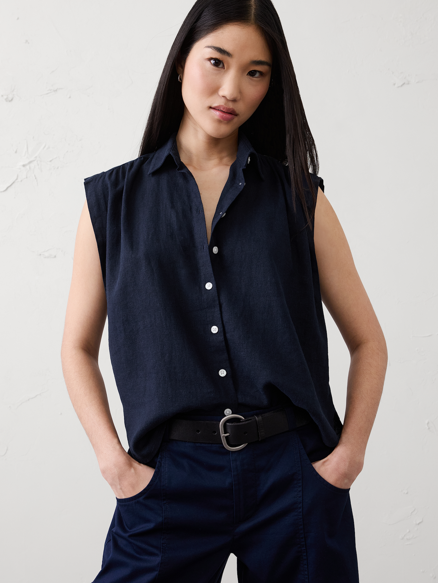 Image number 1 showing, Linen-Blend Pleated Shirt