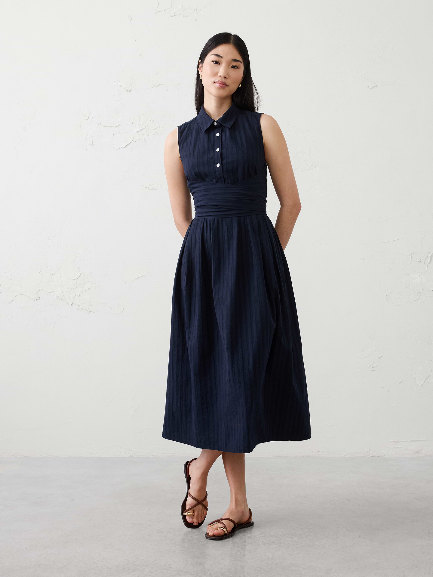 Image number 1 showing, Dobby Wrapped Midi Shirtdress