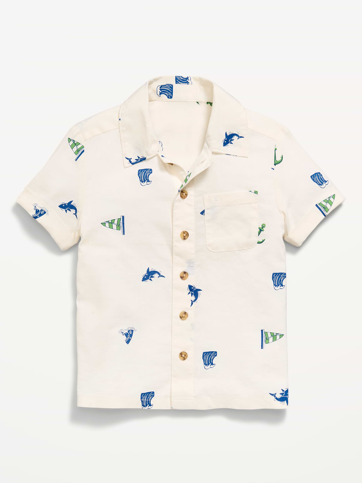 Image number 1 showing, Printed Short-Sleeve Crinkled Pocket Shirt for Toddler Boys