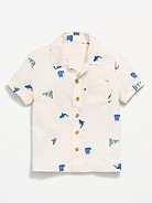 Image number 1 showing, Printed Short-Sleeve Crinkled Pocket Shirt for Toddler Boys