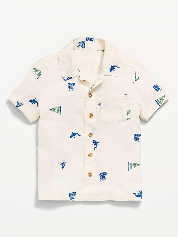 Printed Short-Sleeve Crinkled Pocket Shirt for Toddler Boys