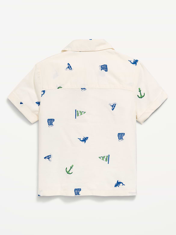 Printed Short-Sleeve Crinkled Pocket Shirt for Toddler Boys