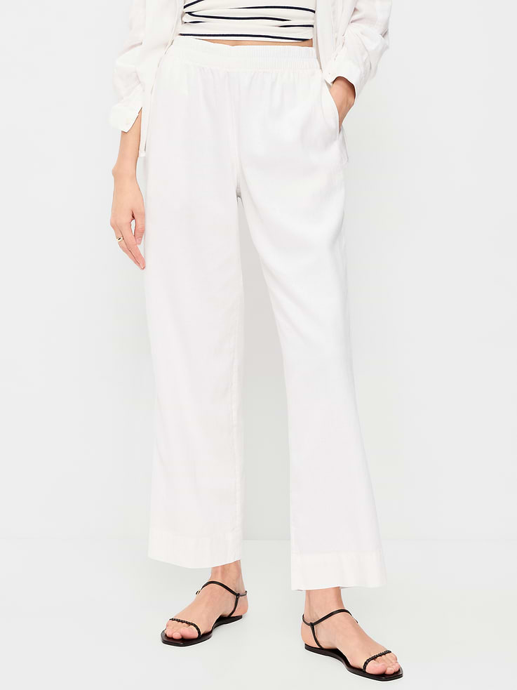 Image number 2 showing, High-Waisted Linen-Blend Straight Ankle Pants