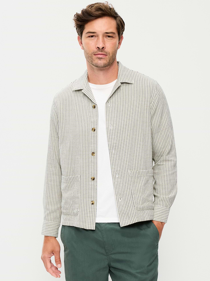 Image 1 of 5, notched collar, long sleeves, buttoned cuffs, patch pockets at front, full-button front, Product #886947