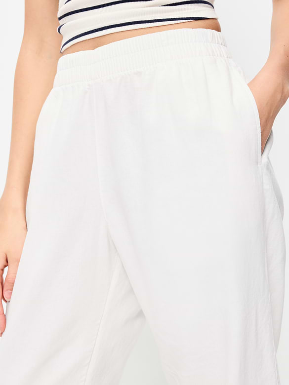 High-Waisted Linen-Blend Straight Ankle Pants